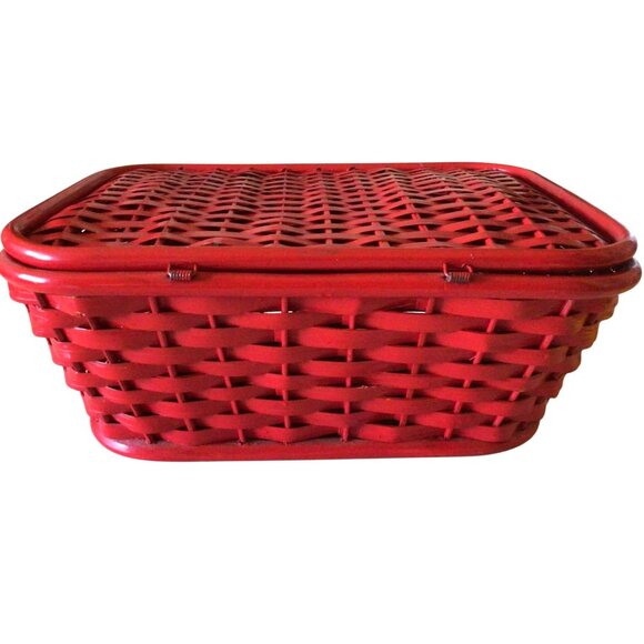Red Woven Wooden Basket Hinged Lid Dresser Storage Accessory Box Philippines - Picture 9 of 14